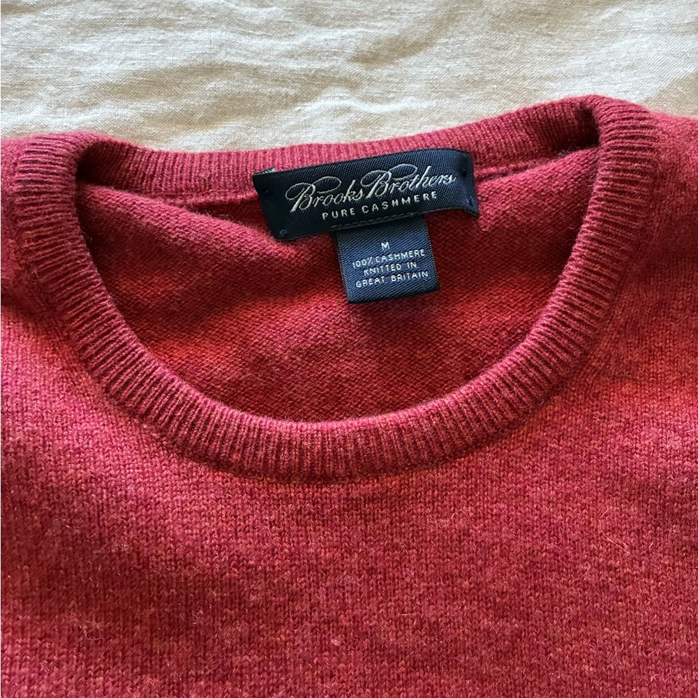Brooks Brothers Red Orange Cashmere Crewneck Sweater Medium Made in England